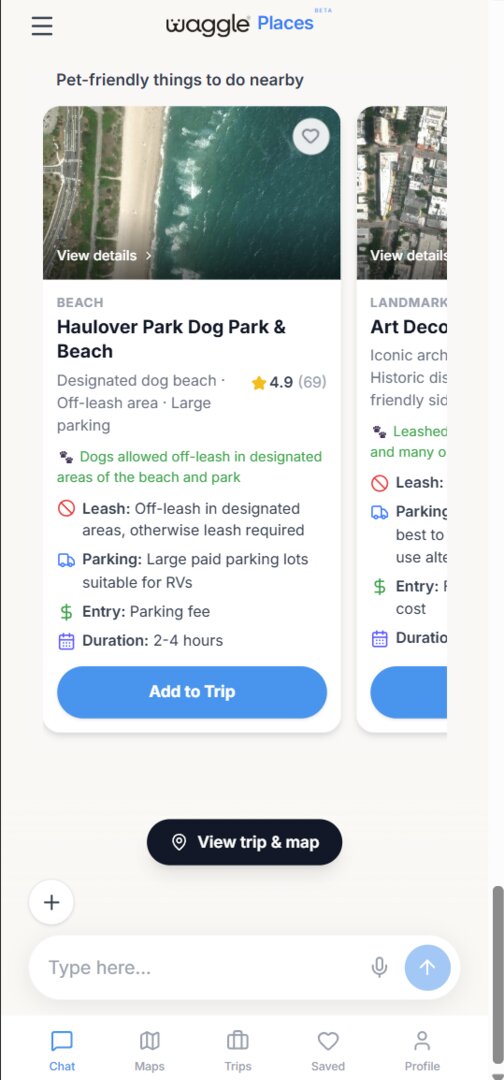 Smart Recommendations — pet-friendly things to do nearby with leash, parking, and entry details